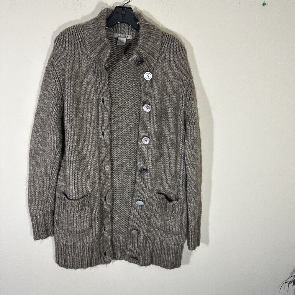 Jigsaw Womens Cardigan Chunky Knit Alpaca Wool Cozy Pockets Button Front Sz M/L